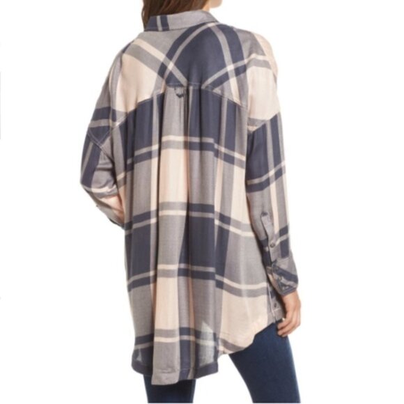 Free People Pink and Blue Oversized Plaid Tunic XS - Picture 3 of 6